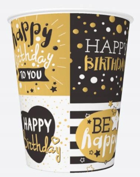 

Kubeczki papierowe czarne złote happy 250ml 8szt