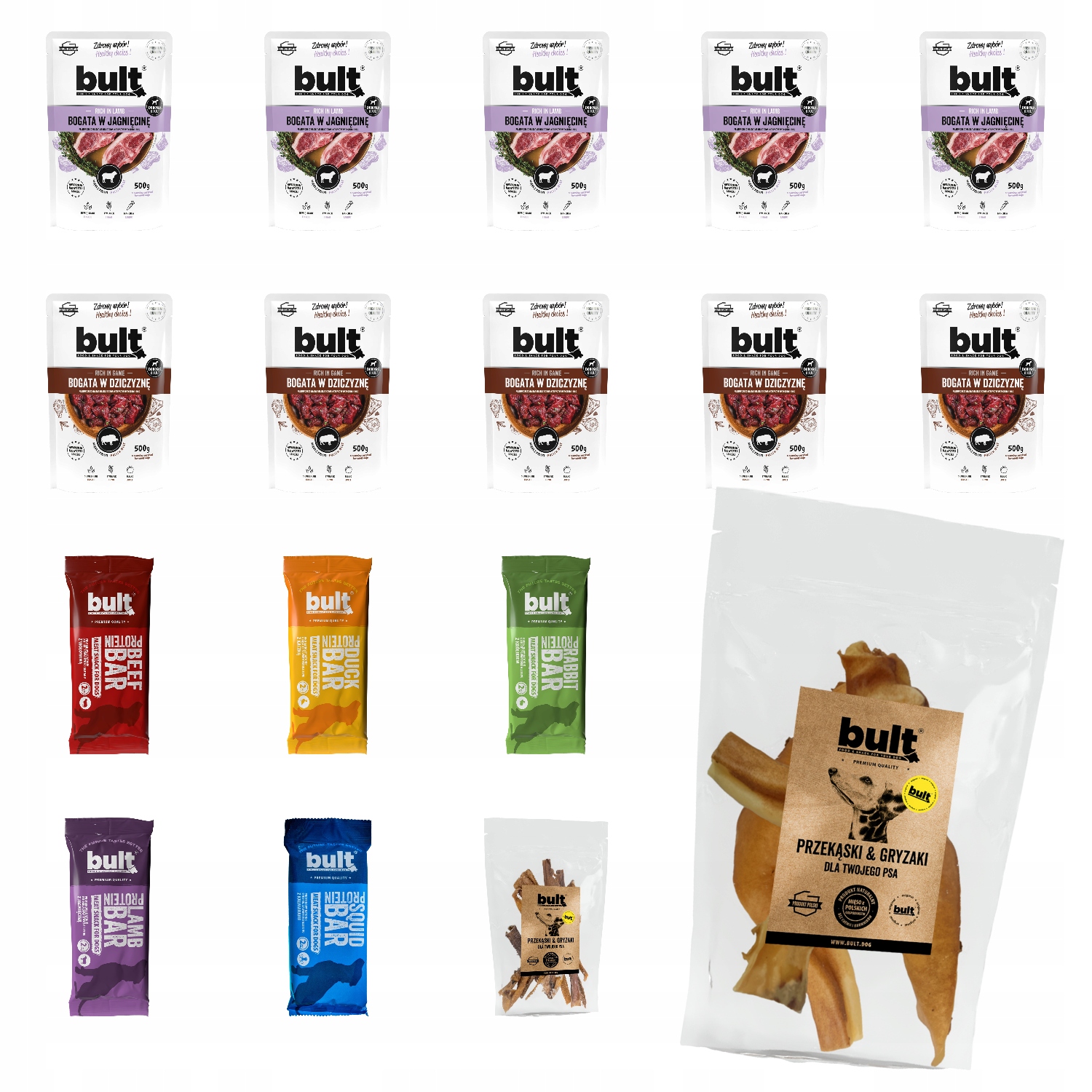 Levně MIX Vlhké Krmivo Bult Sáček 10x500G Jehněčí Zvěřina Pochoutky