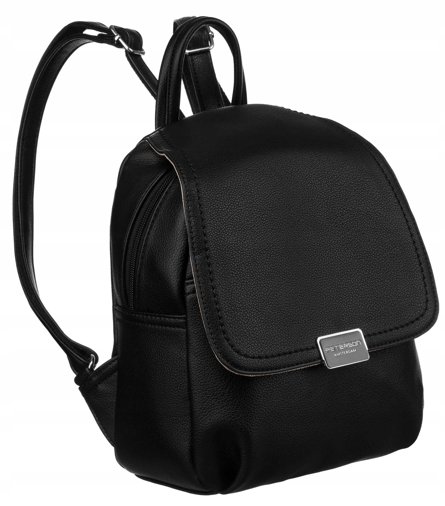 Peterson plecak damski mały zamek miejski na ramię szkolny czarny plecaczek