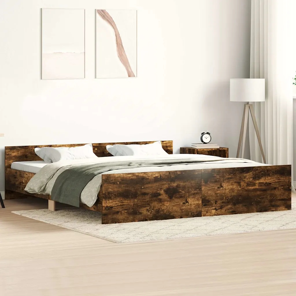 Rám postele s hlavovým a nožním čelem kouřový dub 160 x 200 cm Hnědá 320376