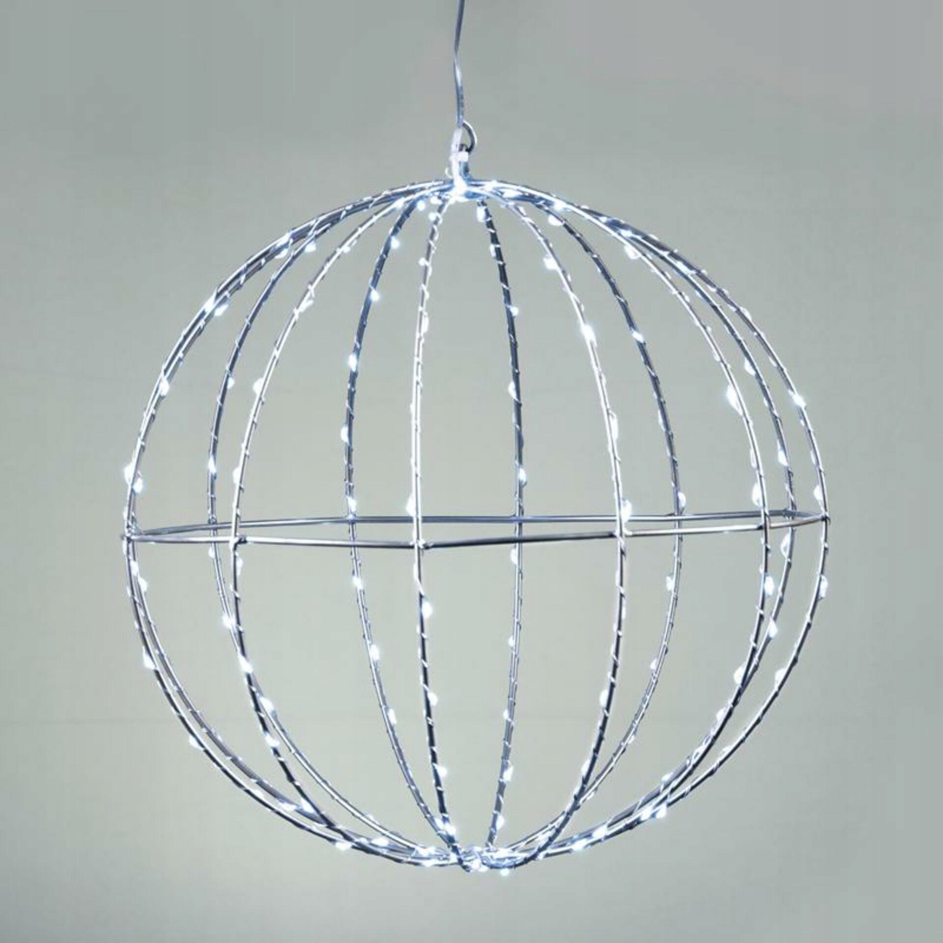 Aca Lighting D30CM stříbrná koule 144 Led, Cw, 220-240V, IP44, 3m transpare