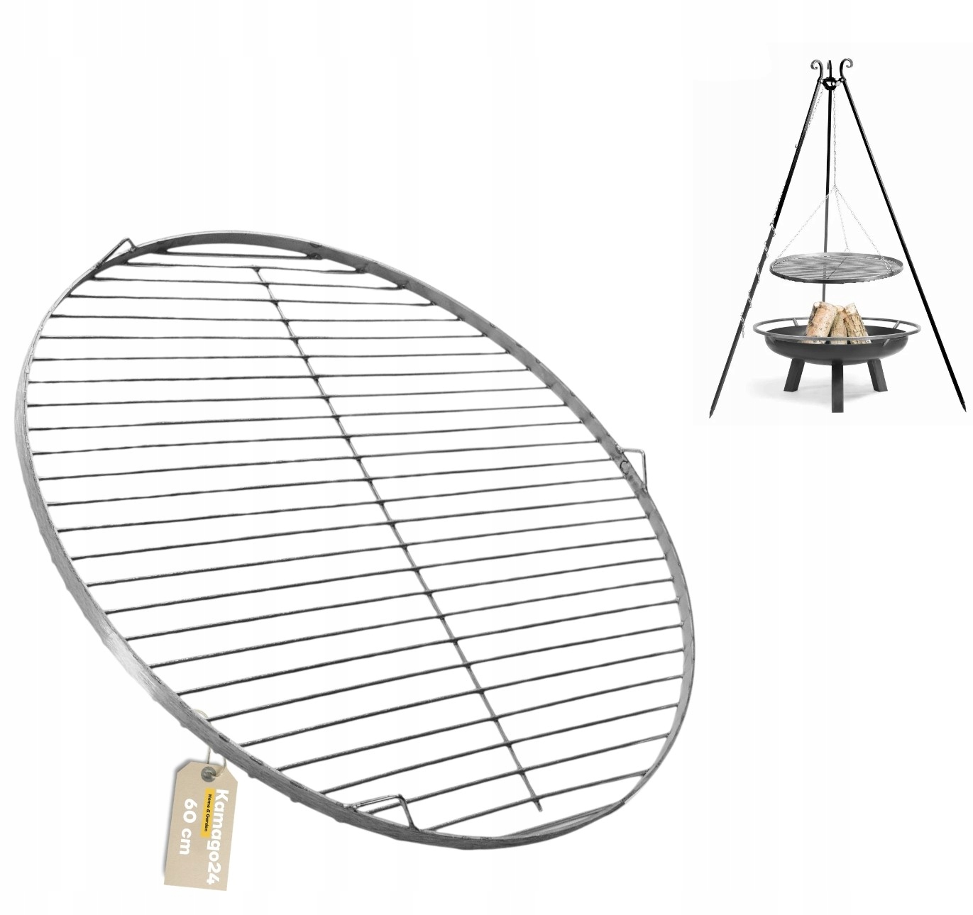 Ruszt Do Grilla Nierdzewny 60 CM Okrągły Wiszący Trójnóg XL