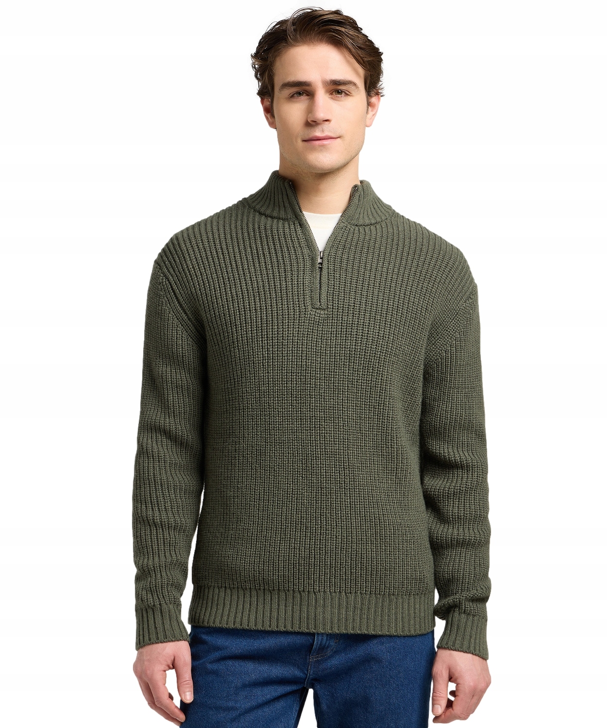 Svetr Lee Clean Half Zip Knit 112370539 Olive Grey L