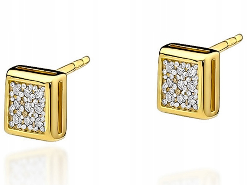 Zlaté náušnice 585 Kwadraciki S Brilianty 1,50 g, klasický vzor jako dárek