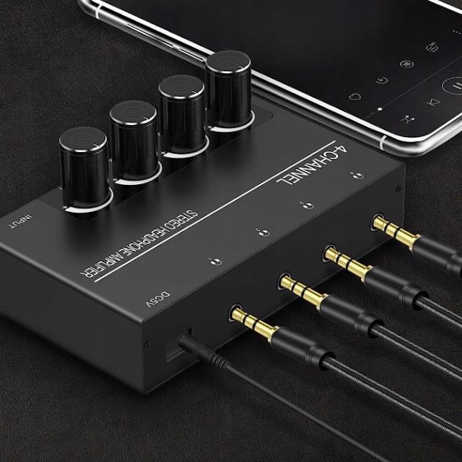 4 Kanałowy Wzmacniacz Słuchawkowy jack 3,5mm amplifier splitter dźwięku Marka bez marki