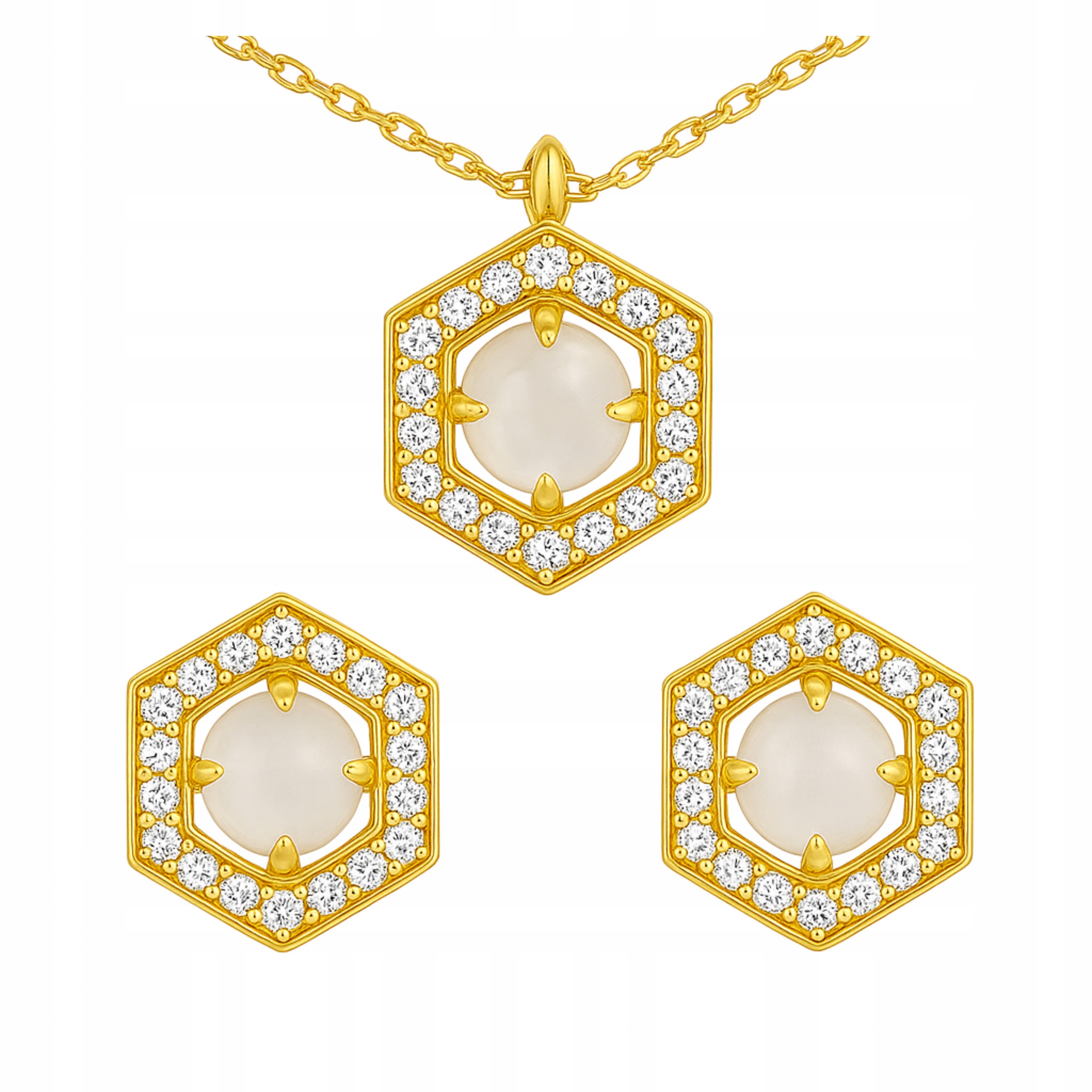 Stříbrný pozlacený komplet 925 měsíční kámen Den matek pro maminku krabička