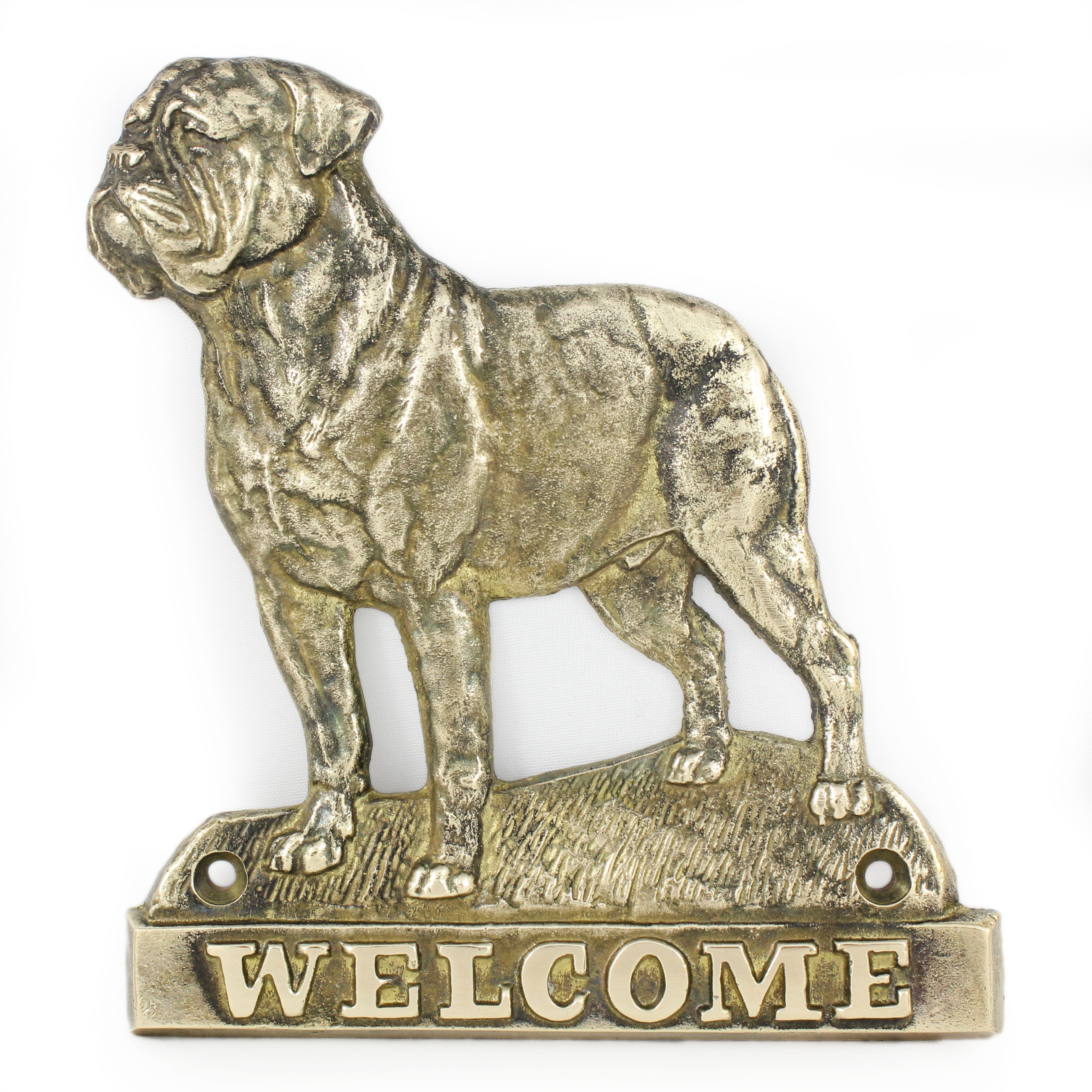 Dog z Bordeaux mosadzná tabuľa na dvere so psom, štítok Welcome
