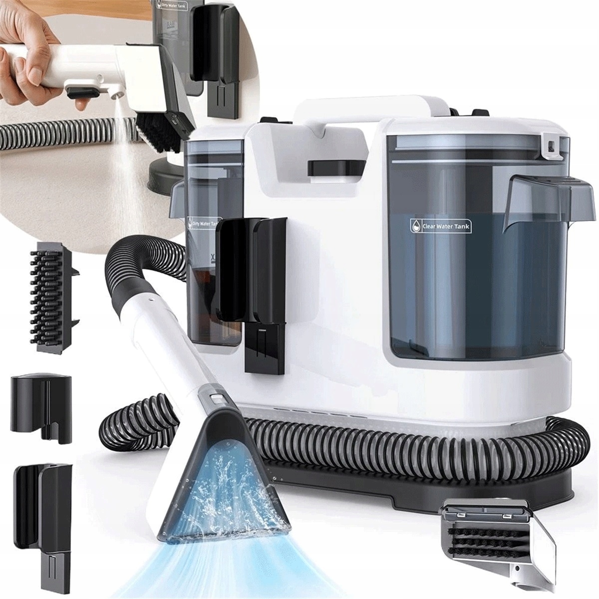 Odkurzacz Piorący 450W Do Plam Na Dywanach Sofach Podwójny Zbiornik 1800ML