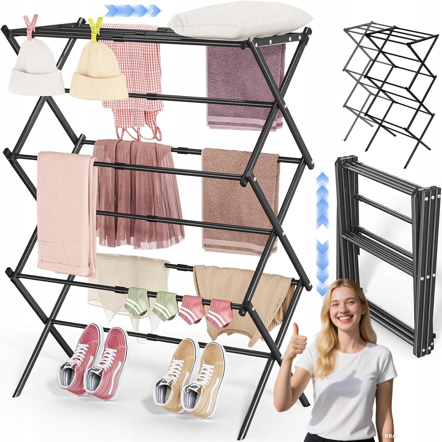 Levně Kompaktní Sušák Na Prádlo, Skládací, 6 Úrovní, Ocelová, Vysoká