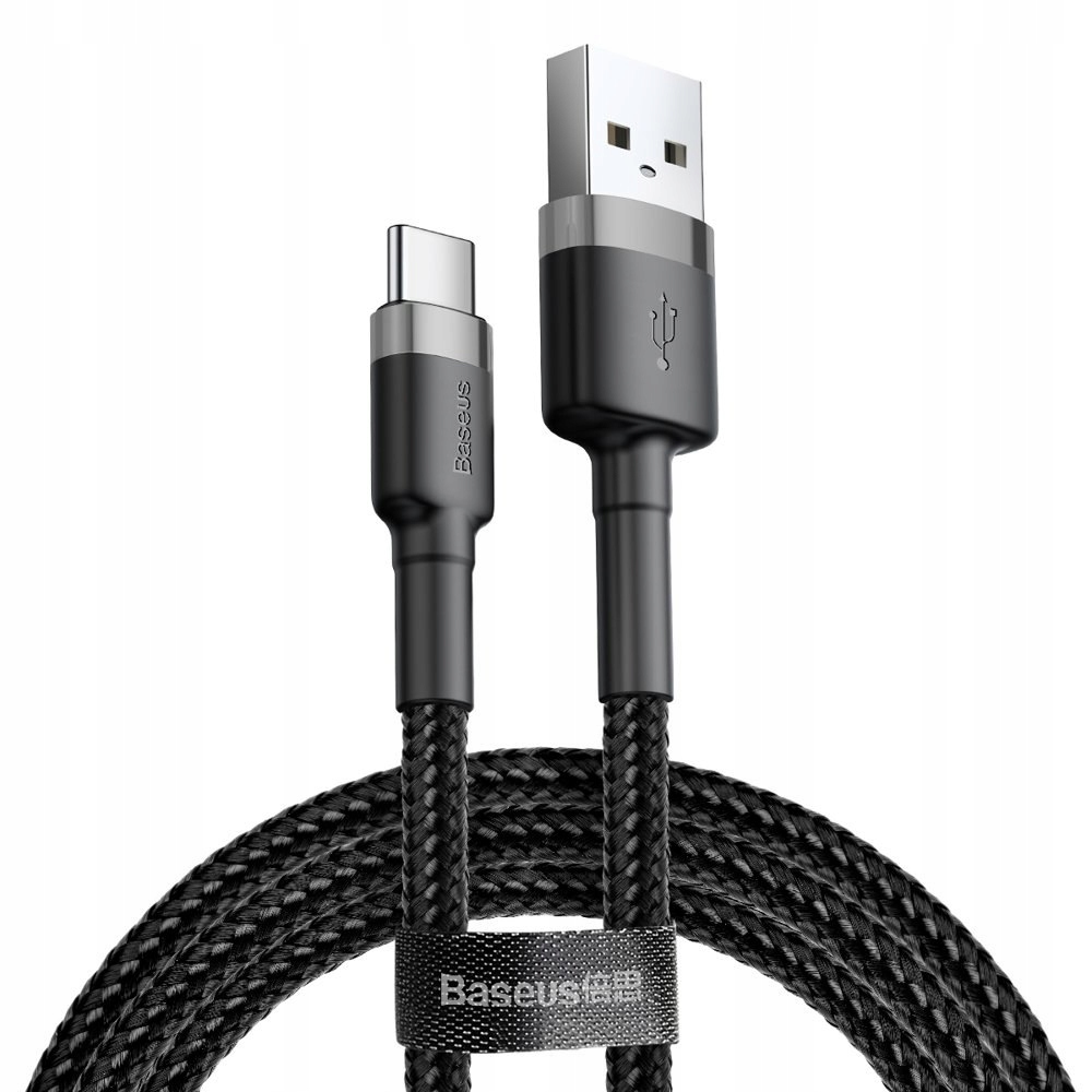 Wytrzymały nylonowy kabel przewód Usb Usb-c 2A 3M czarno-szary
