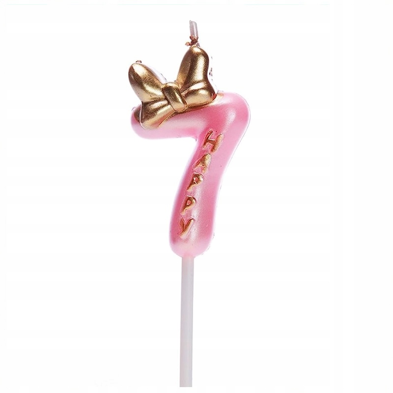 Świeczki Cyferki Na Tort Różowe z Kokardką-Numer 7