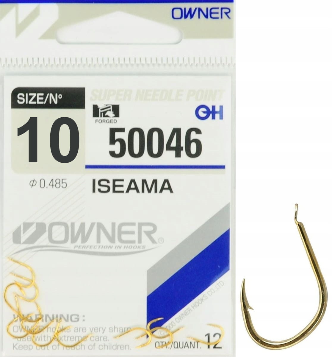 Owner Haczyki 50046 Iseama Numer 10 12 sztuk Złote Mocne Kute