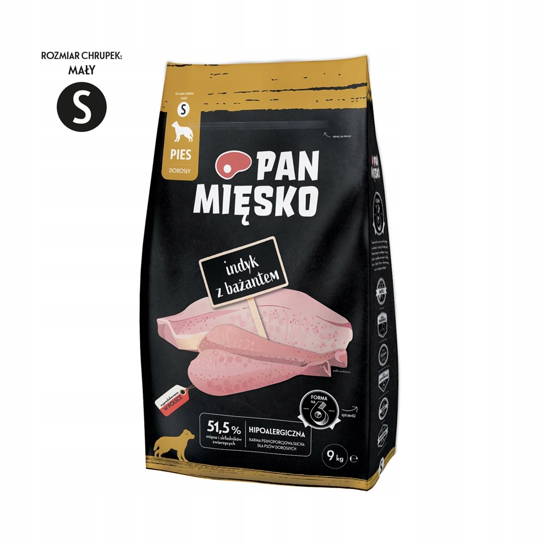 Levně Pan Mięsko Krůta s bažantem (dospělý) křupky S Krmivo suché pro psa 9 kg