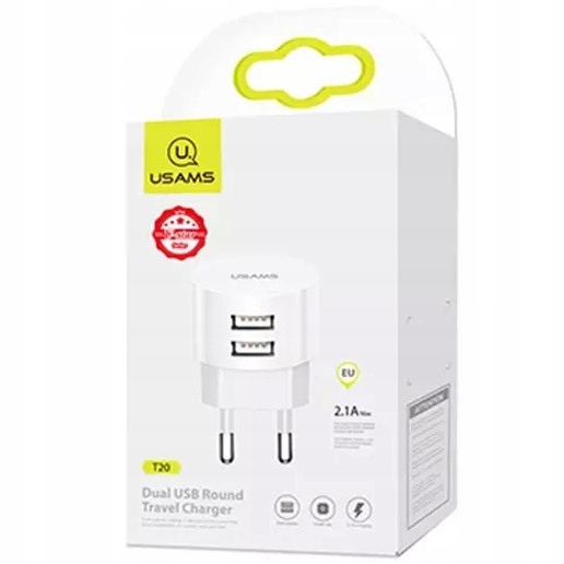 Ładowarka zasilacz sieć kątowy USAMS T20 2xUSB 2.1A FAST kabel lightning 1m Model T20 +kabel iphone
