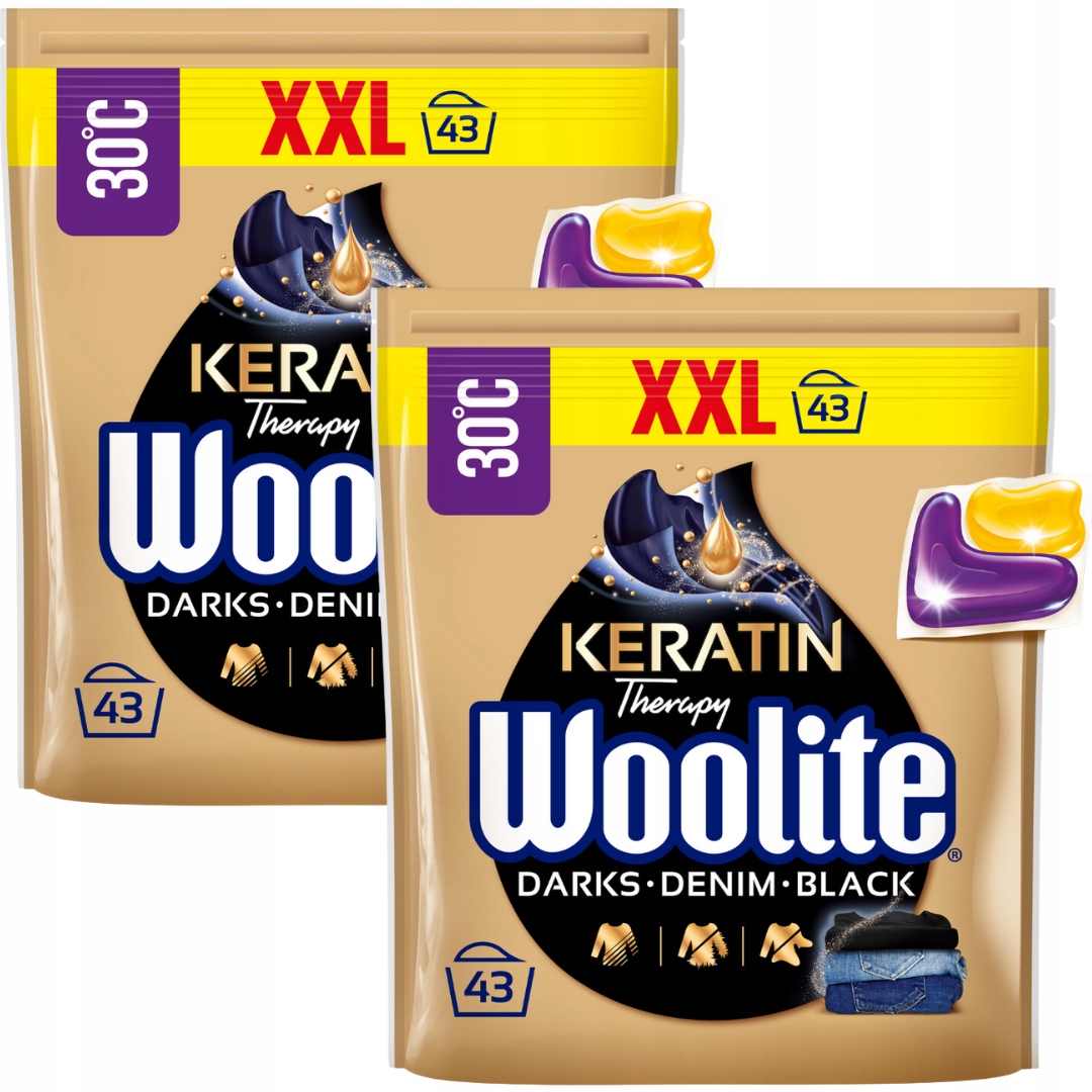 Levně Woolite Kapsle s Keratinem na praní Dark Black Jeans 2x43 ks