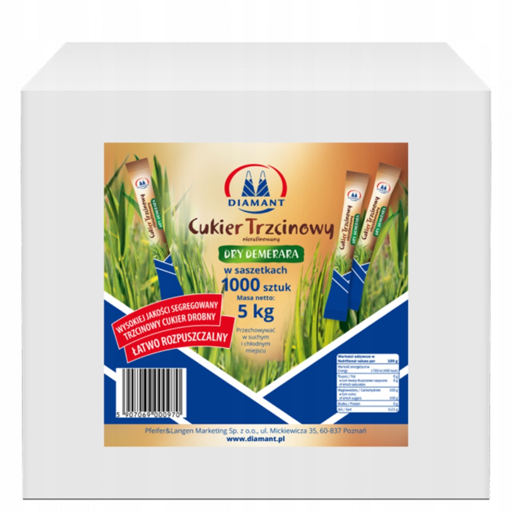 Diamant Cukier trzcinowy saszetki 1000szt 5kg