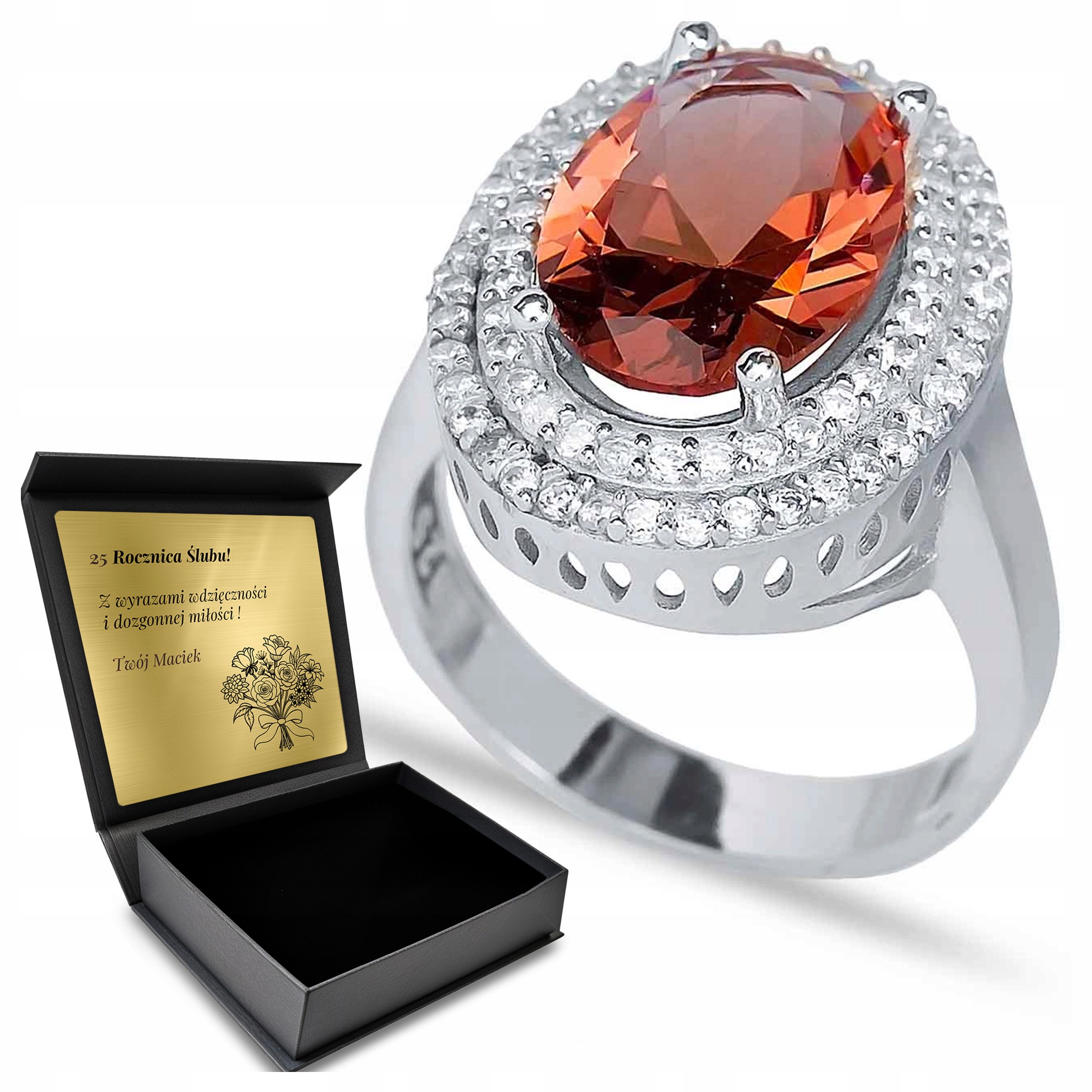 Prstýnek 925 Zirkony A Zultanit Dárek na Valentýna Gravírování