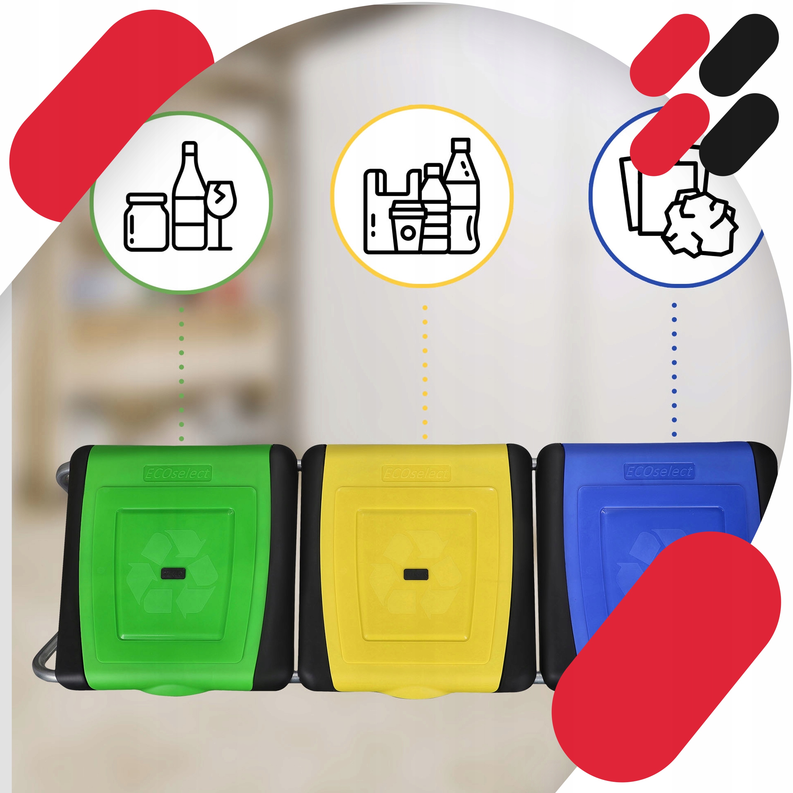 STELAŻ 3x120 L STOJAK KOSZ NA 3 WORKI DO SEGREGACJI ŚMIECI ODPADÓW KOLORY Liczba stanowisk 3