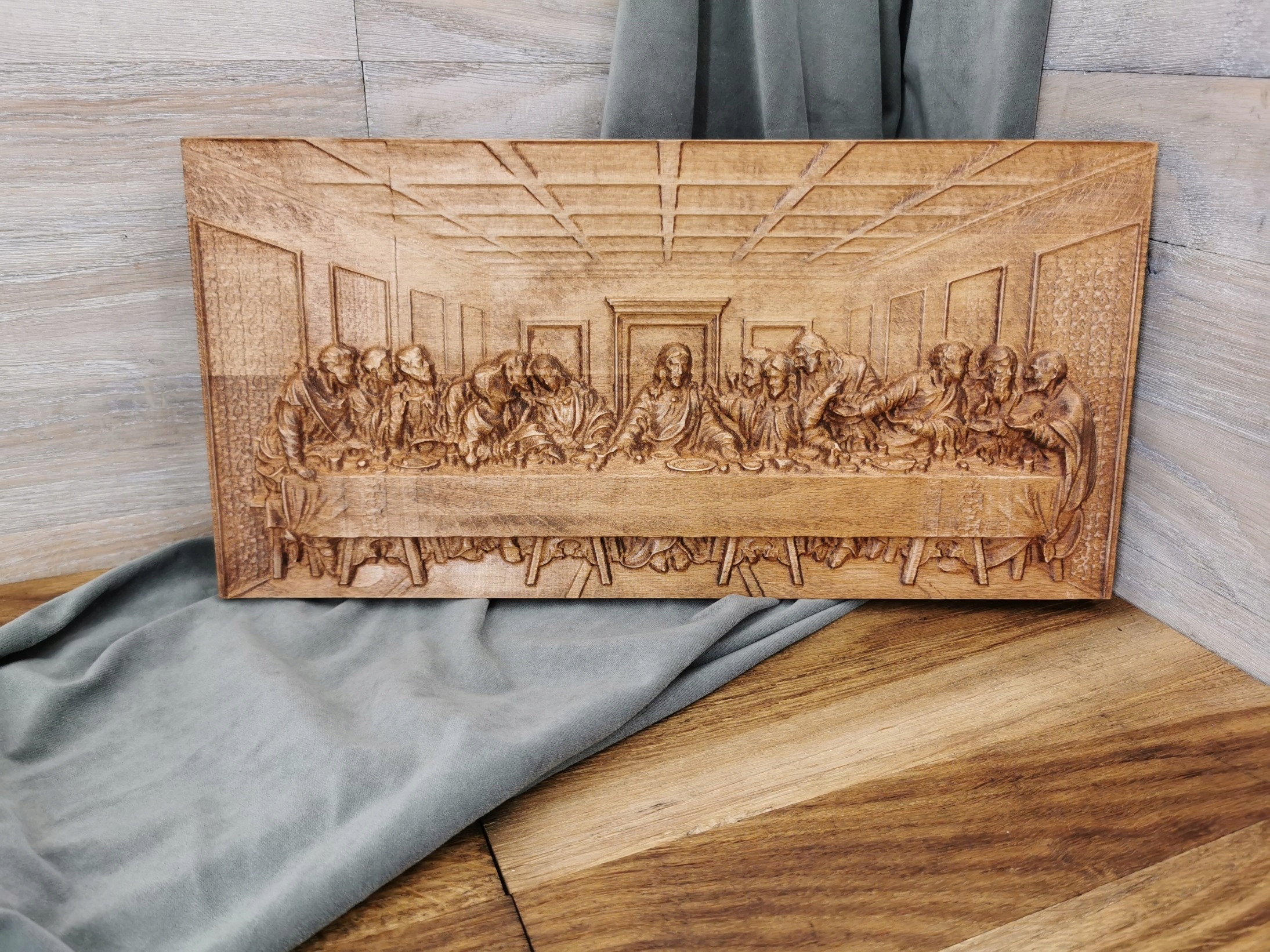 Obraz ve dřevě Dřevěná plochá Poslední Večeře 30 cm Apoštolové