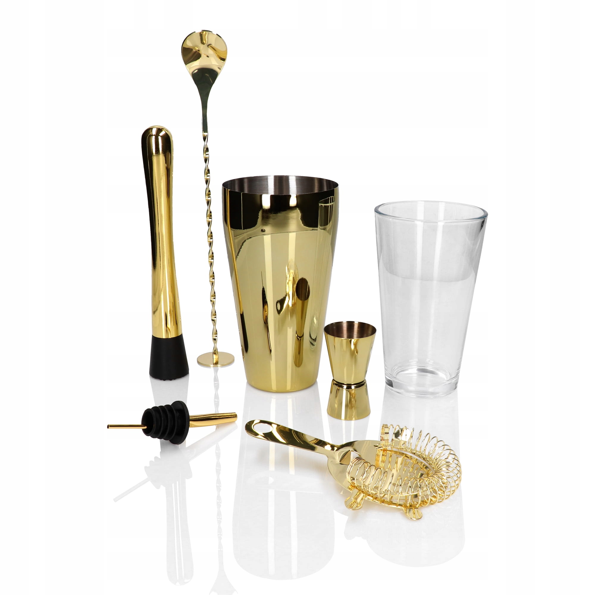 ZESTAW BARMAŃSKI DO DRINKÓW BOSTOŃSKI ZŁOTY SHAKER JIGGER MUDDLER 7el