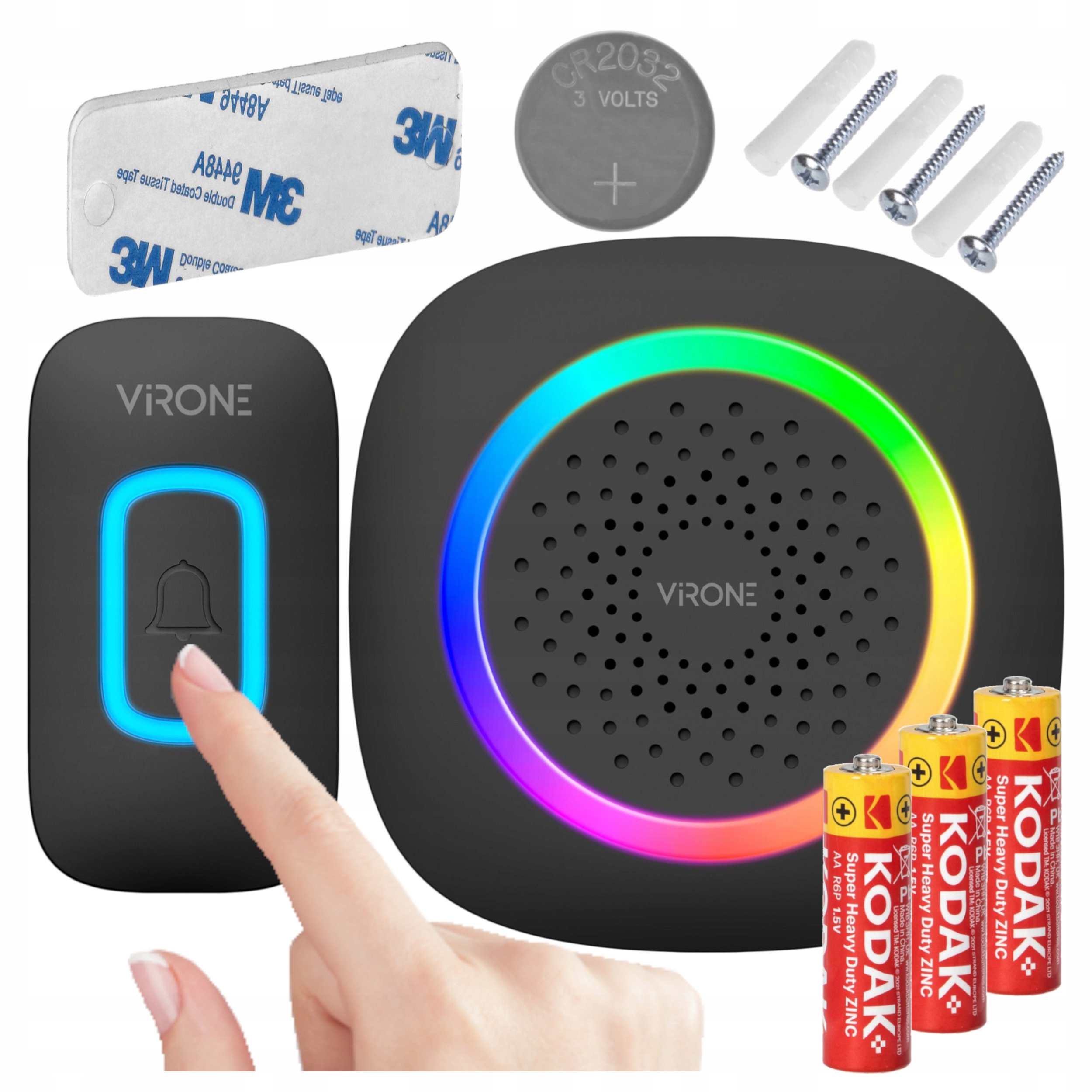 БЕСПРОВОДНОЙ ДВЕРНОЙ ЗВОНОК НА БАТАРЕЙКАХ, СВЕТОДИОДНЫЙ RGB ВОДОНЕПРОНИЦАЕМЫЙ IP44