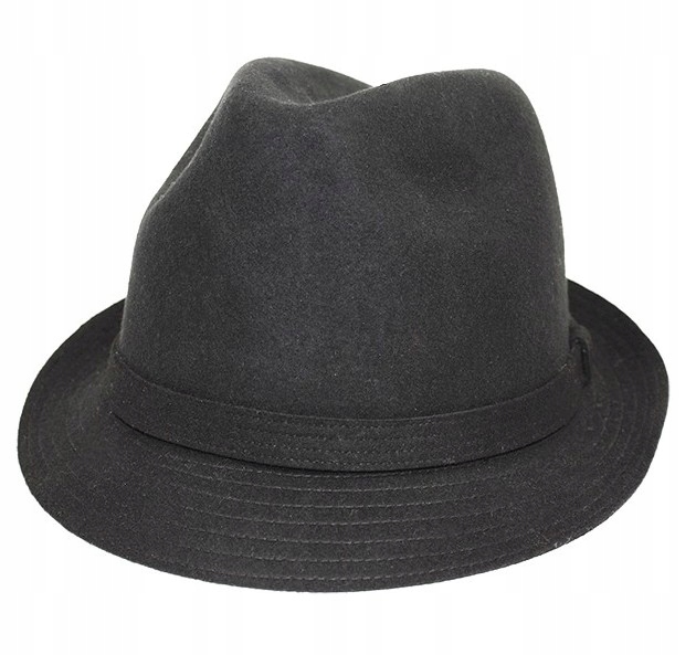 dámský plstěný vlněný klobouk Černý úzký krempa Trilby 57 cm