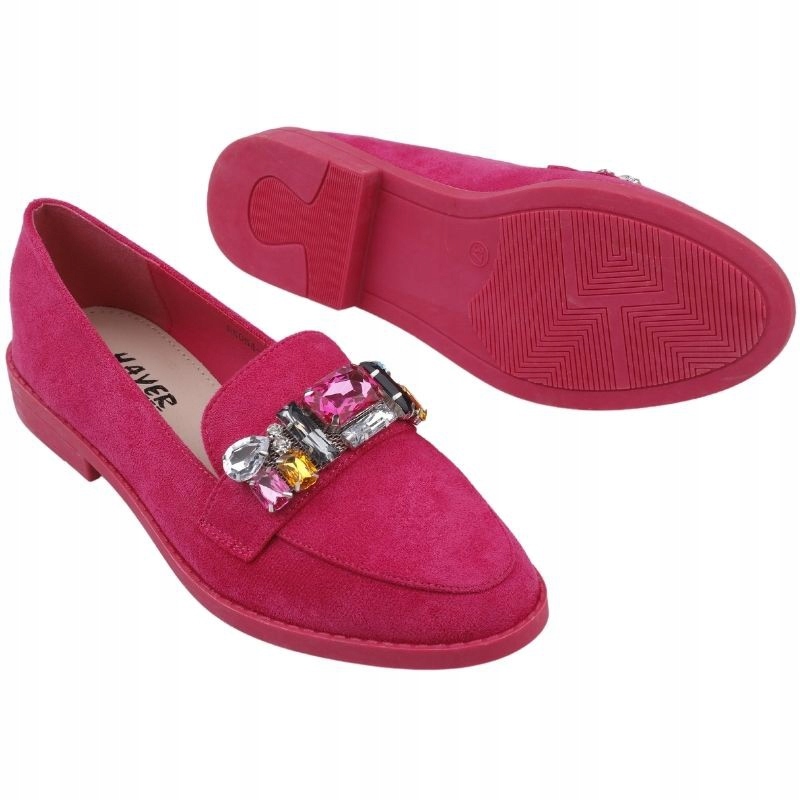 MOKASYNY DAMSKIE ZAMSZOWE NA SŁUPKU PÓŁBUTY WSUWANE WKŁADKA EKOSKÓRA RÓŻOWE Oryginalne opakowanie producenta pudełko