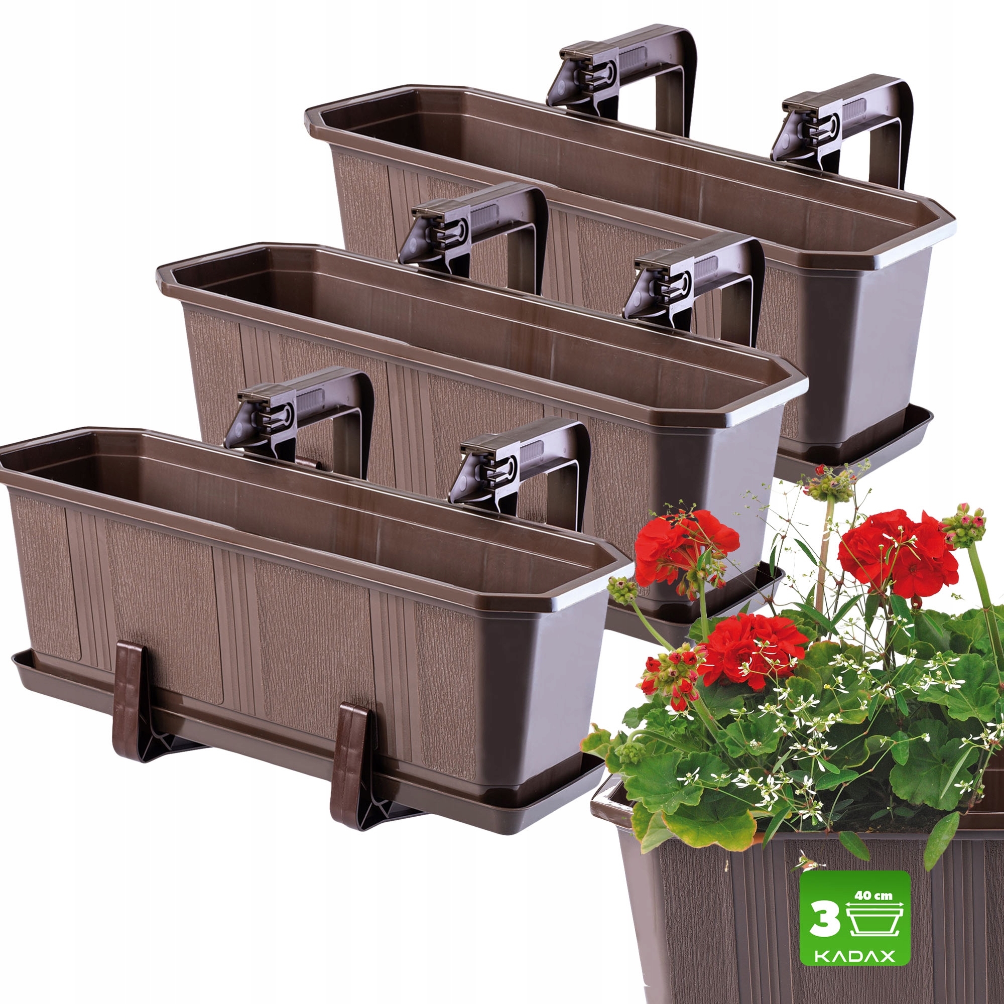 

Kadax 3x Skrzynka Balkonowa 40cm Uchwyty Brązowa
