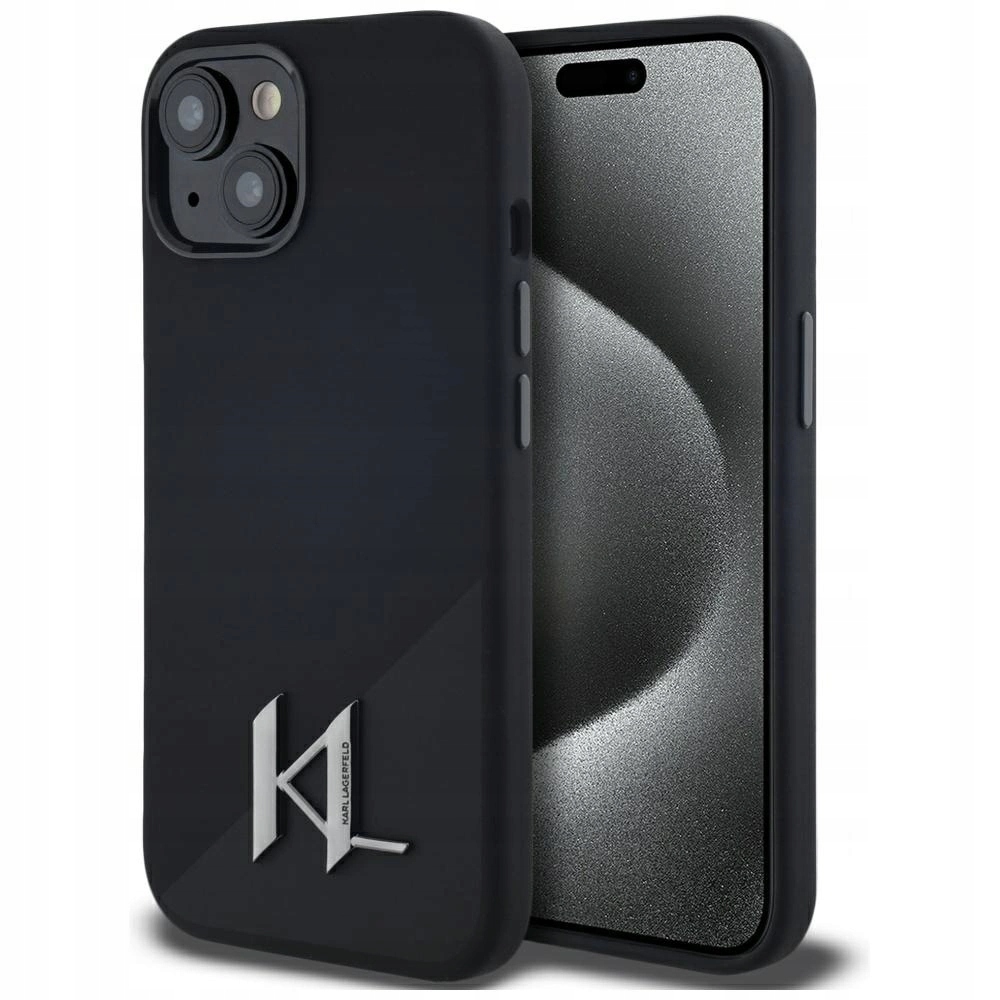 Pouzdro Karl Lagerfeld Silicone Shadow Metal Initial MagSafe pro iPhone 15 černé
