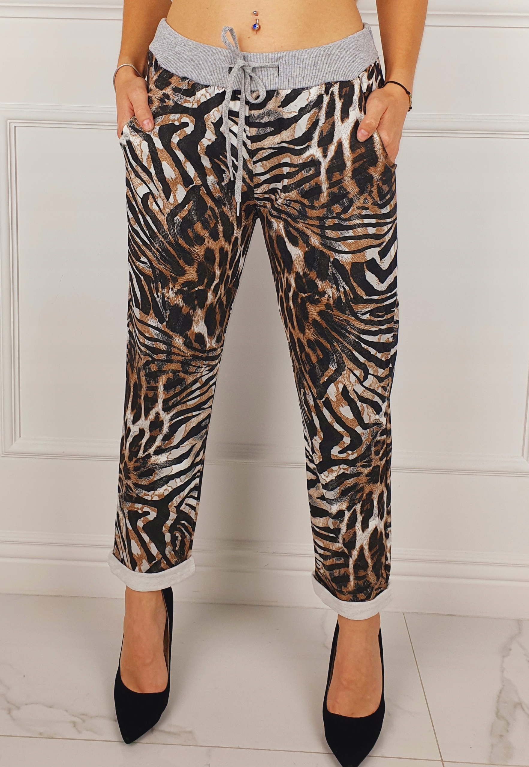 WYGODNE - SPODNIE - DRESOWE - KWIATY - Plus - Size Fason inny