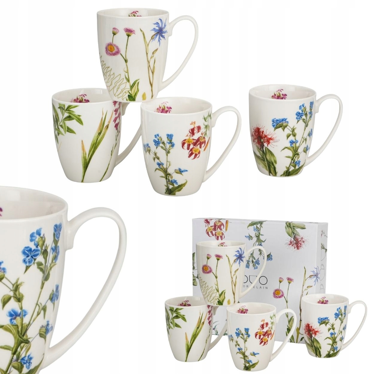 Zestaw 4 Porcelanowych Kubków Barwy Natury 360 ml komplet