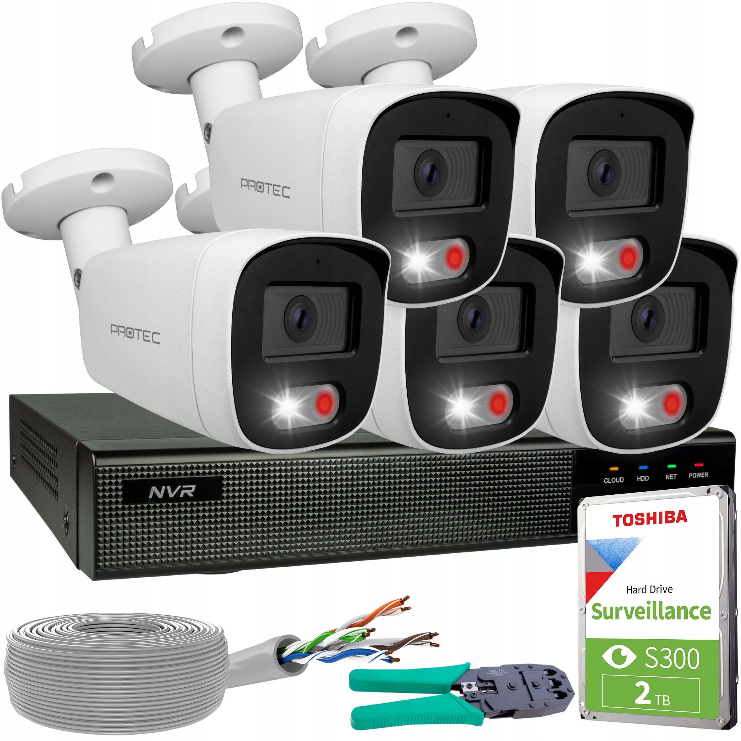 Monitorovací sada 5 kamer Ip 4K 8MP Poe Ir Mikrofon Detekce Hdd 2TB