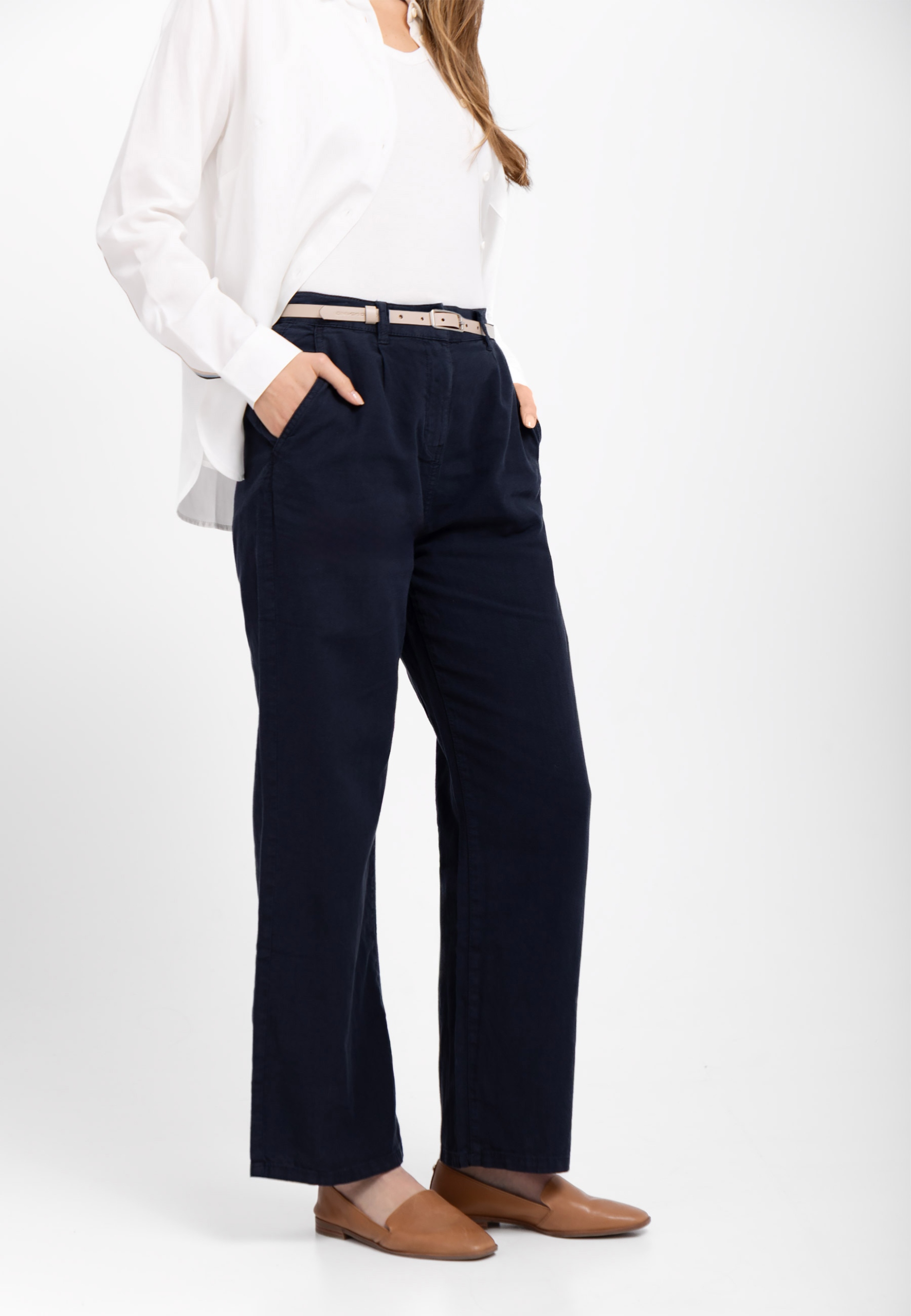 Dámské Kalhoty S Lnem Chinosy Modré Volcano R-ente S