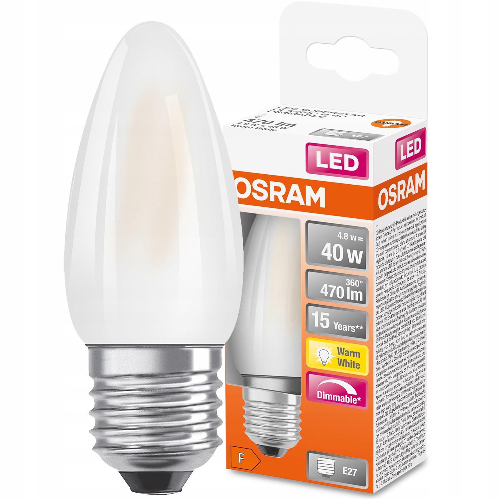 

Żarówka Led E27 B35 4,8W 2700K Ściemnialna Osram