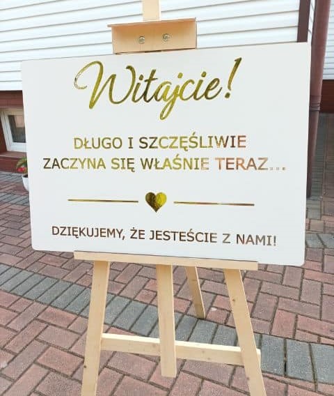 Tablica Powitalna na Wesele Ślub Dekoracja Złote Napisy 50x70 cm Marka KaDa