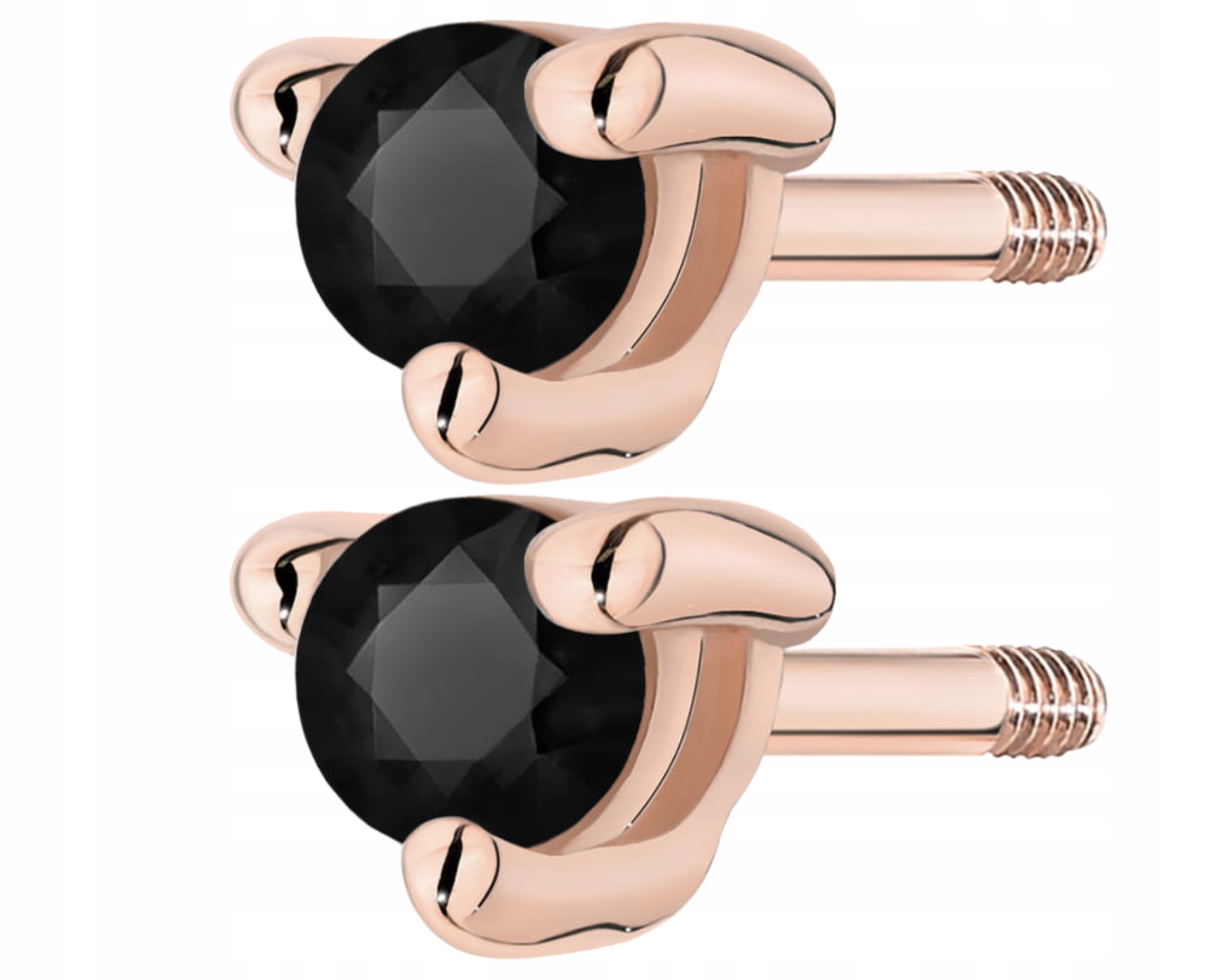 Růžové zlato Náušnice na zatahovací tyčince s černými brilianty