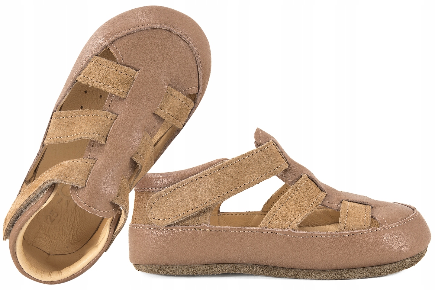 Obex Noem Barefoot Flexy Skórzane Kapcie Papcie Sandałki Rzep Beżowy 20