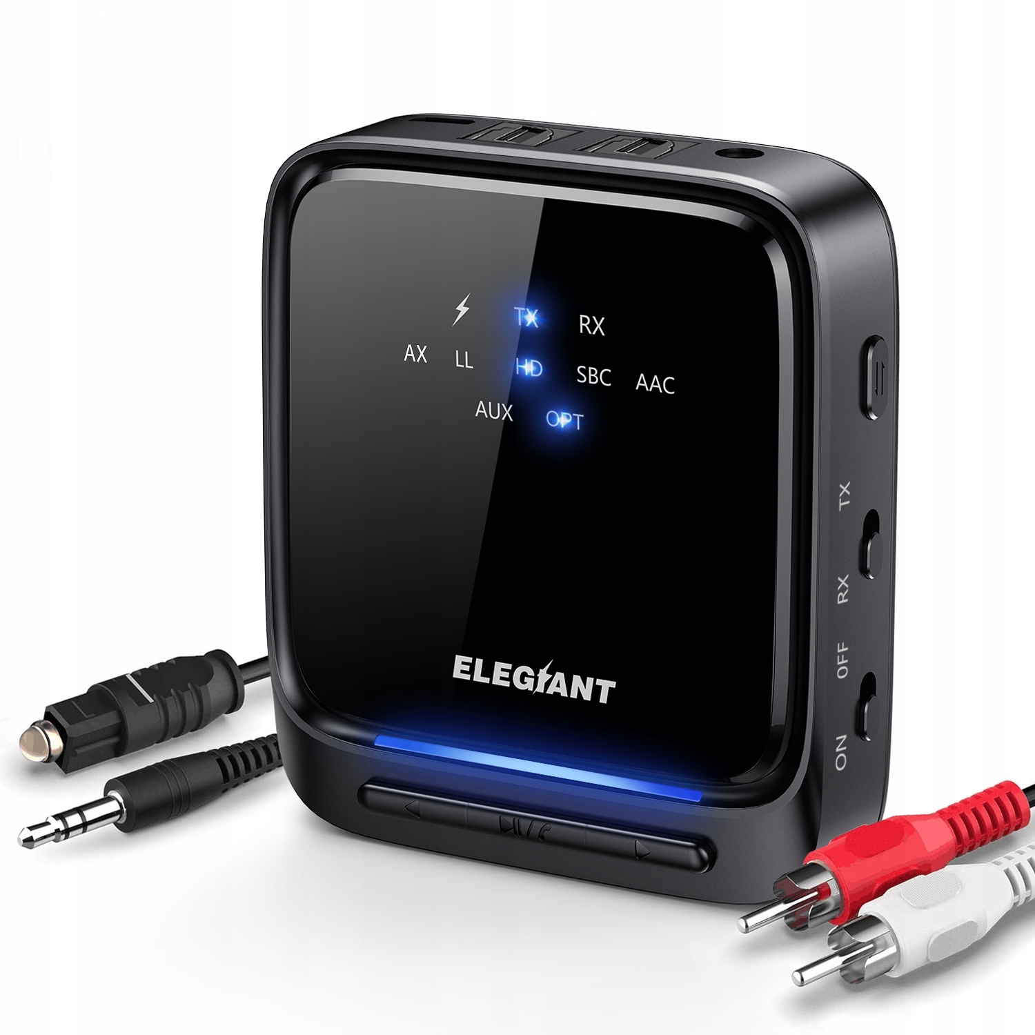 Nadajnik-odbiornik Bluetooth 5.0 ELEGIANT 2 w 1 Wbudowany mikrofon Złącza minijack 3,5 mm miniUSB USB RCA