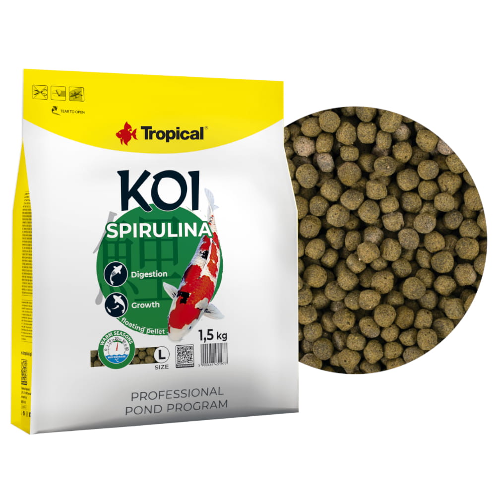 Tropical Koi Spirulina Pelety L 5L 1,5kg Krmivo pro ryby do jezírka