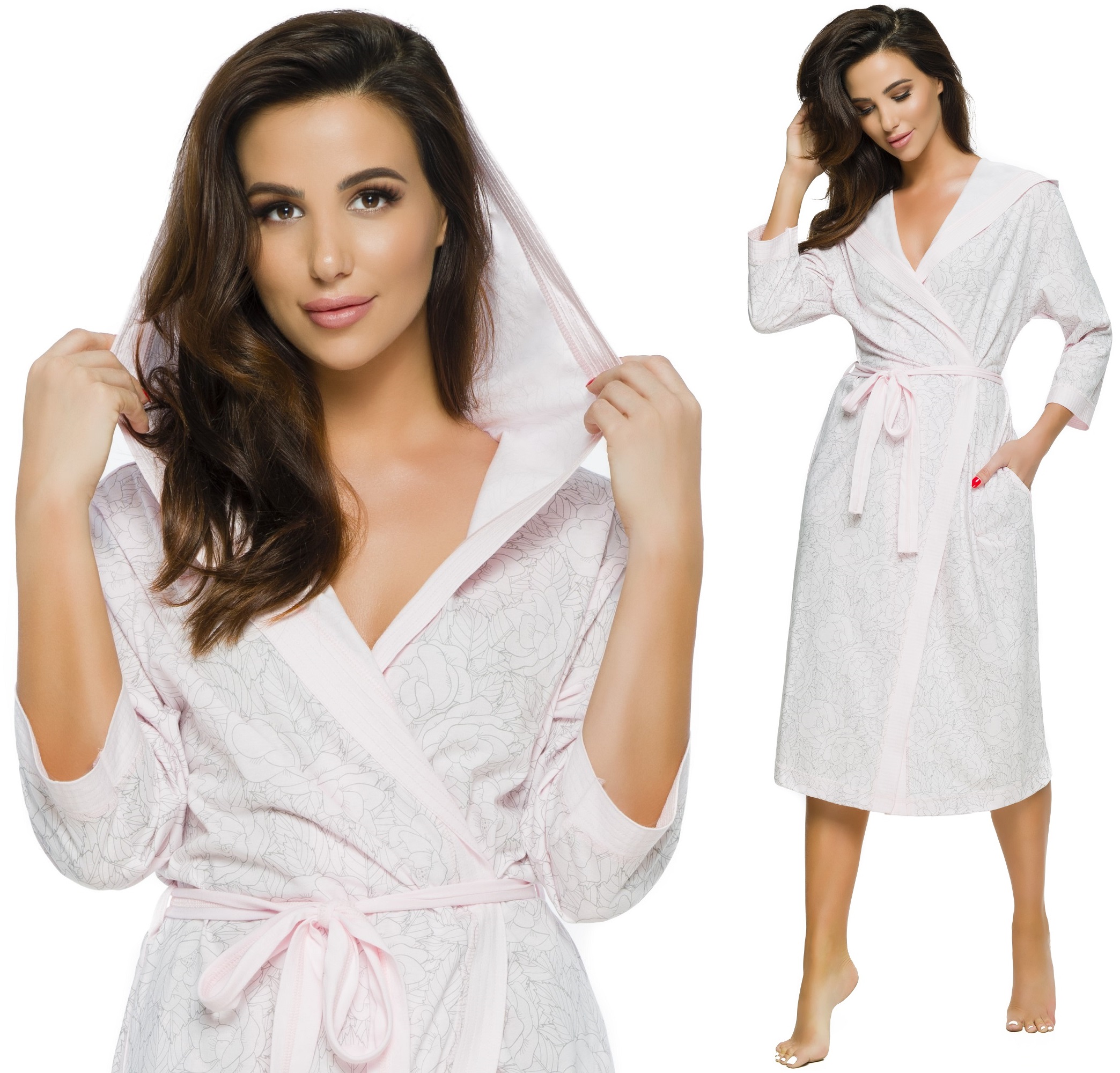 DŁUGI BAWEŁNIANY SZLAFROK DAMSKI KAPTUR PODOMKA XL