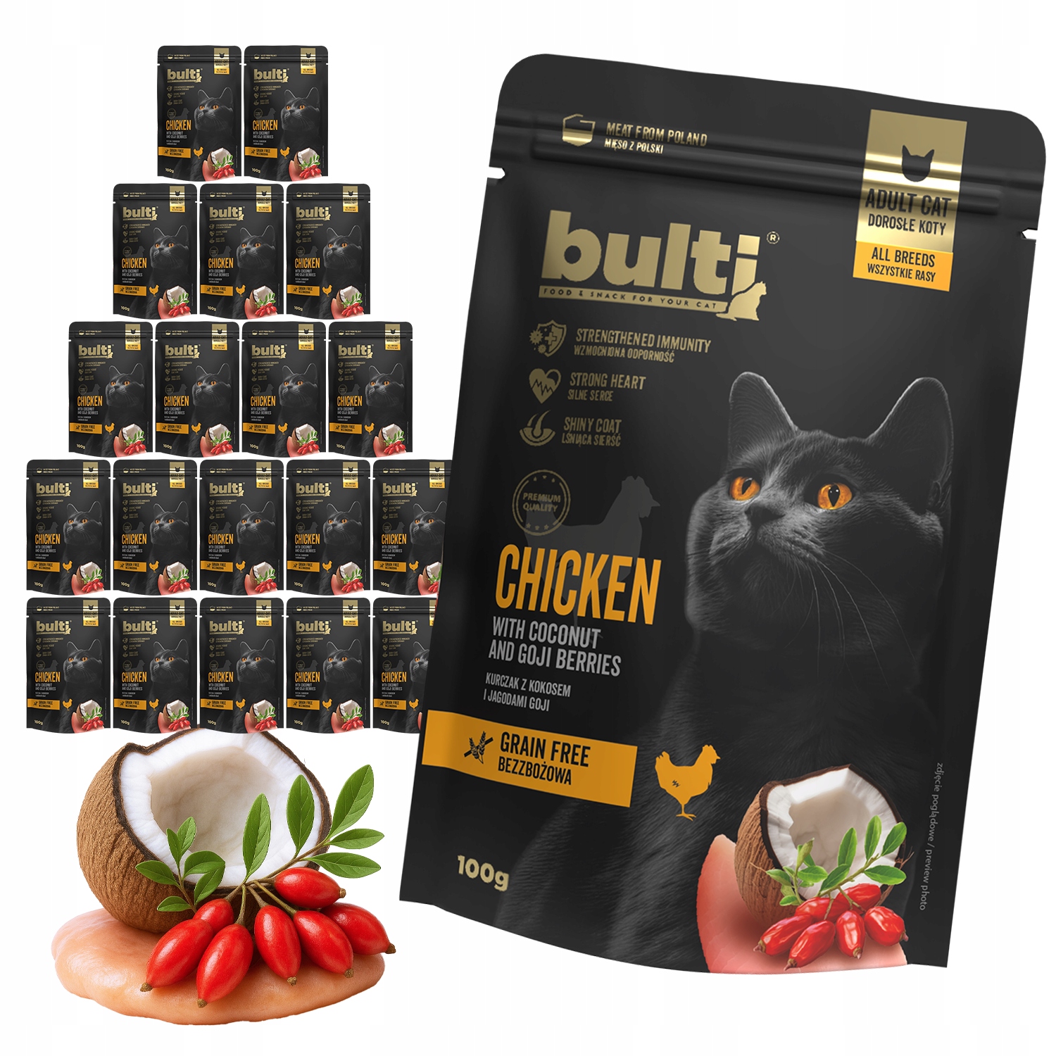 Levně Bulti Superfood Krmivo Pro Kočky Pro Kočky Kuře s kokosem a borůvkami 20x100g