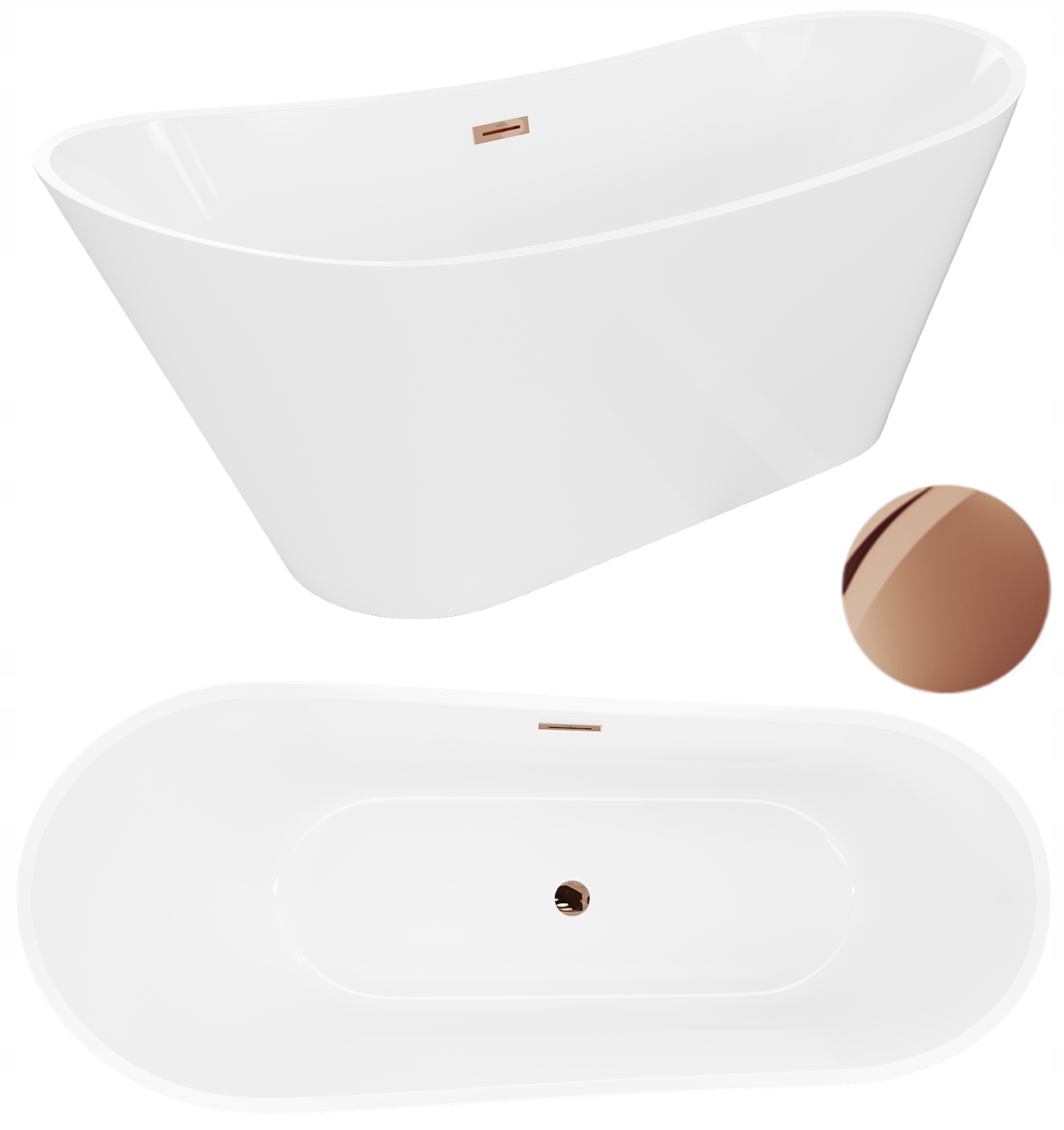 Mexen Dora Wanna Wolnostojąca Biała 150 x 75 CM Rose Gold