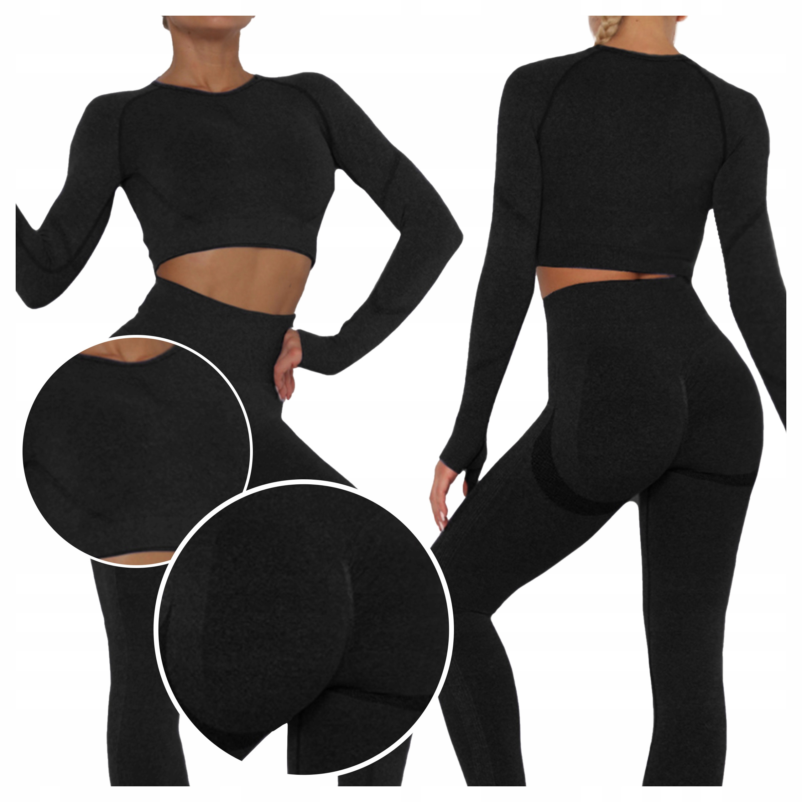 Komplet legginsy sportowe Push Up bezszwowe Top modelujące Wysoki Stan S