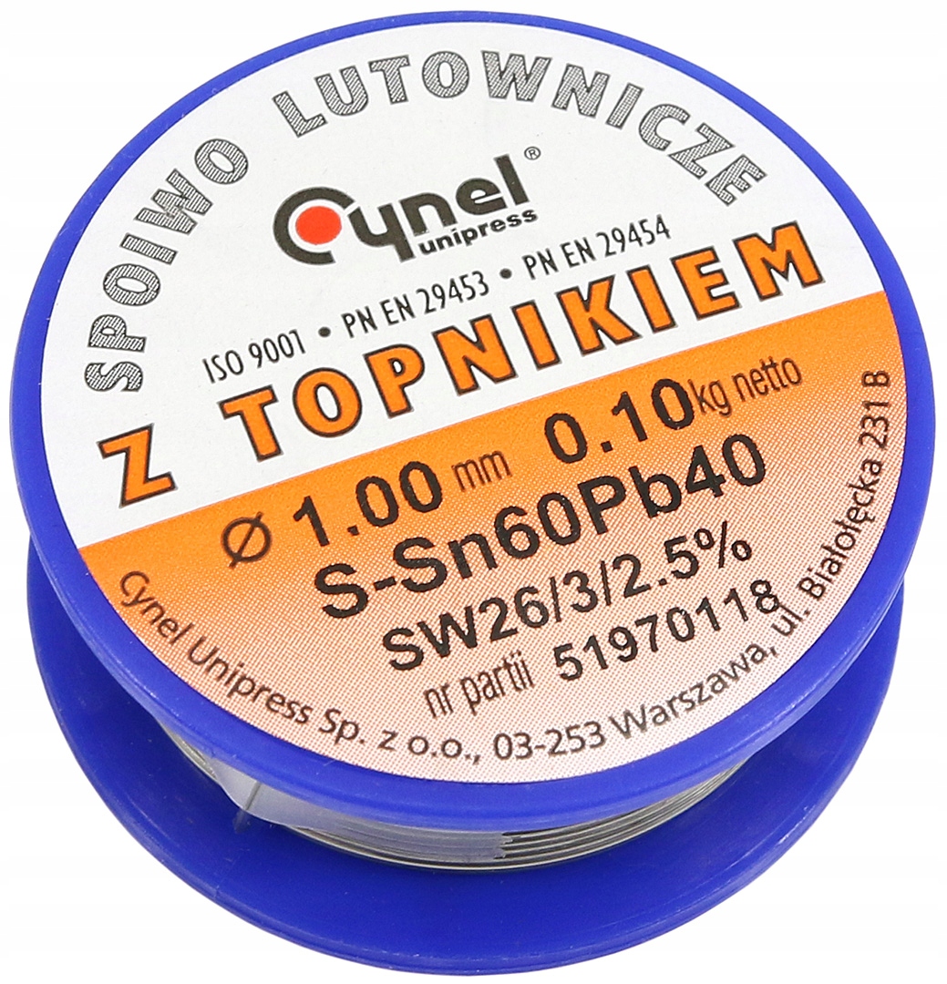 

Ołowiowa Cyna Z Topnikiem Kalafonią Cynel 1mm 100g