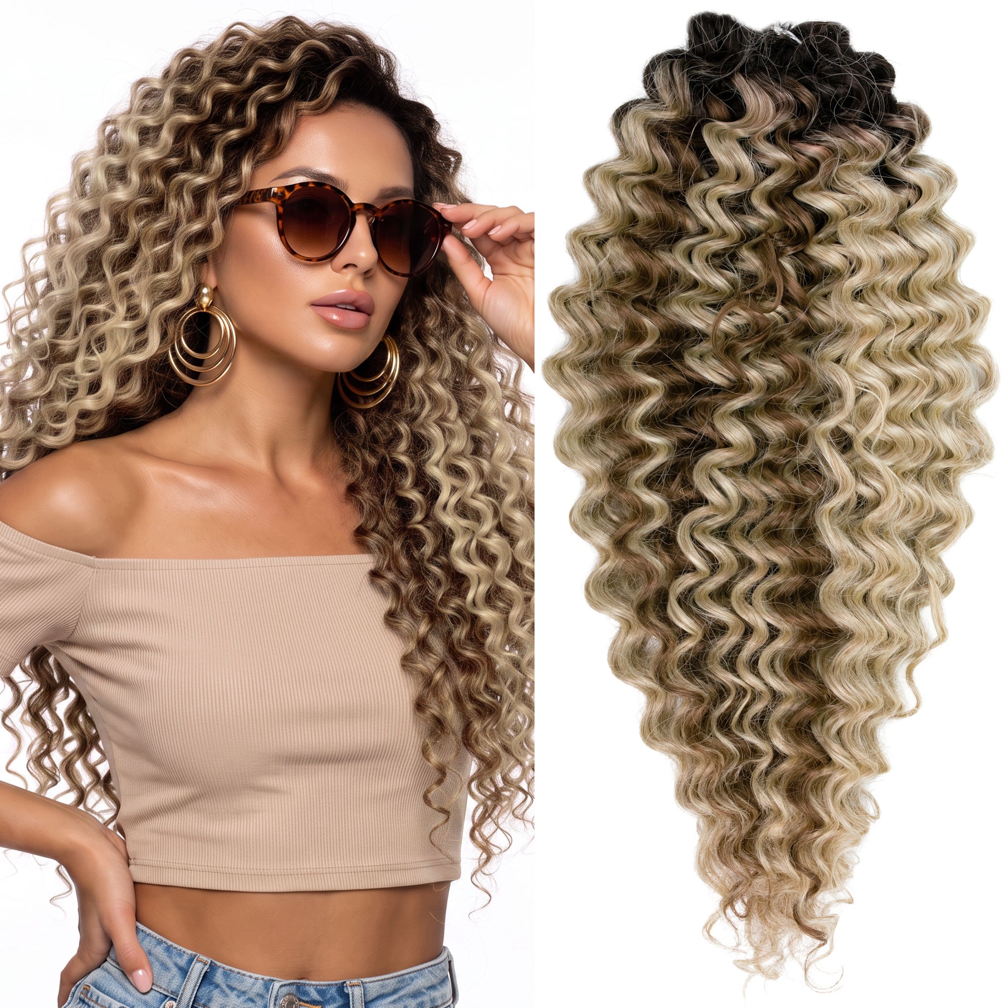 Włosy syntetyczne Afroloki Yasmine mini loki 50cm 300g brąz blond pasemka
