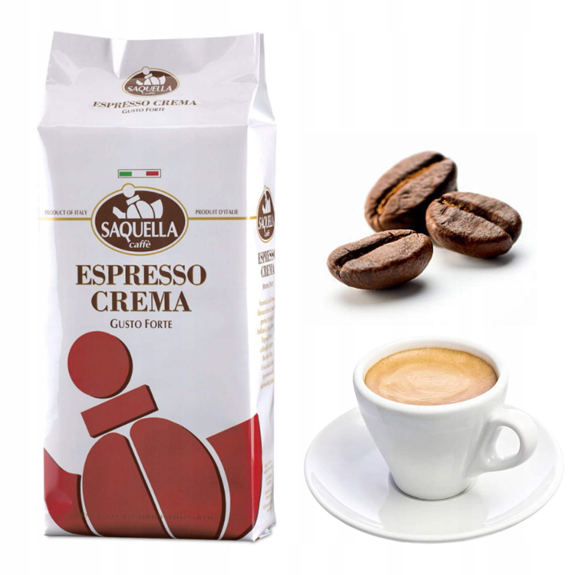 Kawa Ziarnista 1kg Włoska Saquella Espresso Crema Wysoka Zawartość Kofeiny