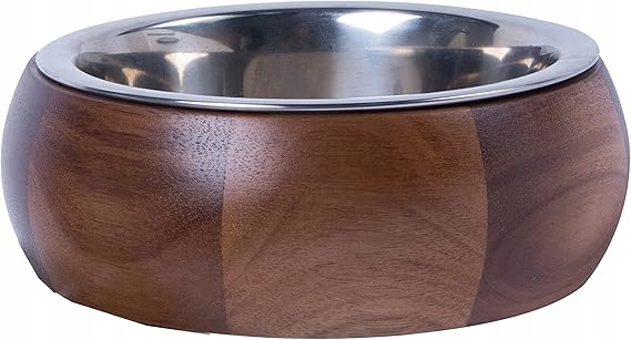 Levně Miska pro psa Dehner dřevo/nerezová ocel, hnědá