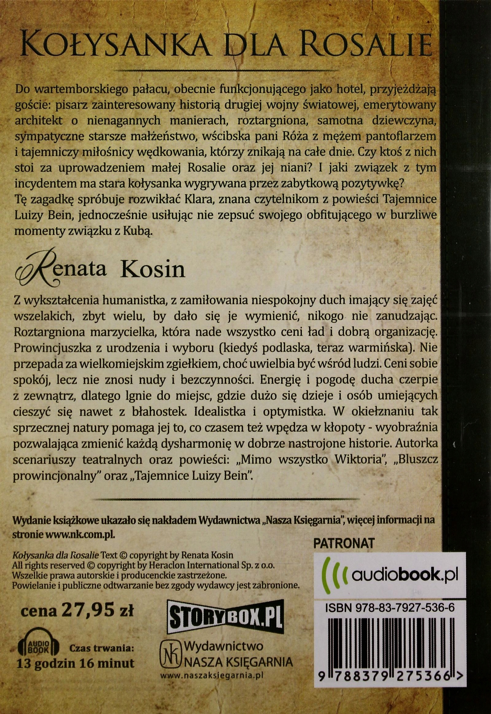 KOŁYSANKA DLA ROSALIE - RENATA KOSIN [AUDIOBOOK] [CD-MP3] Stan opakowania oryginalne