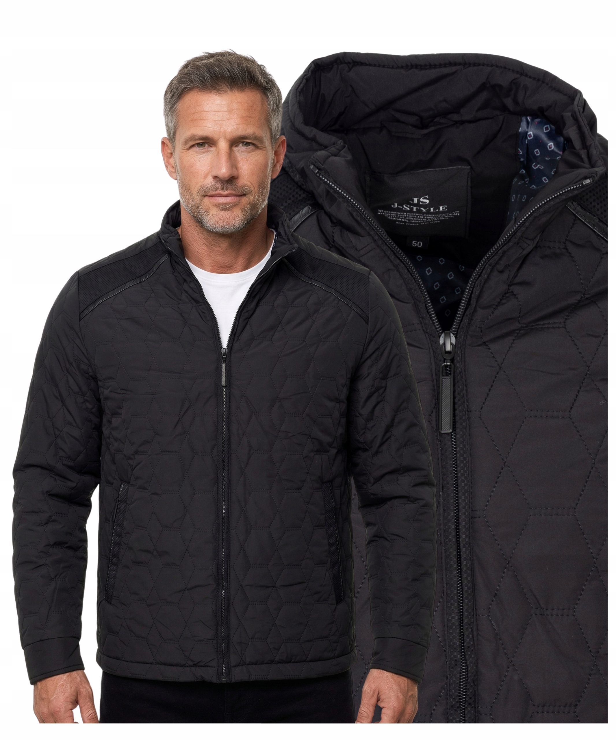 pánská bunda Přechodová podzimní kapsy klasická prošívaná Černá M