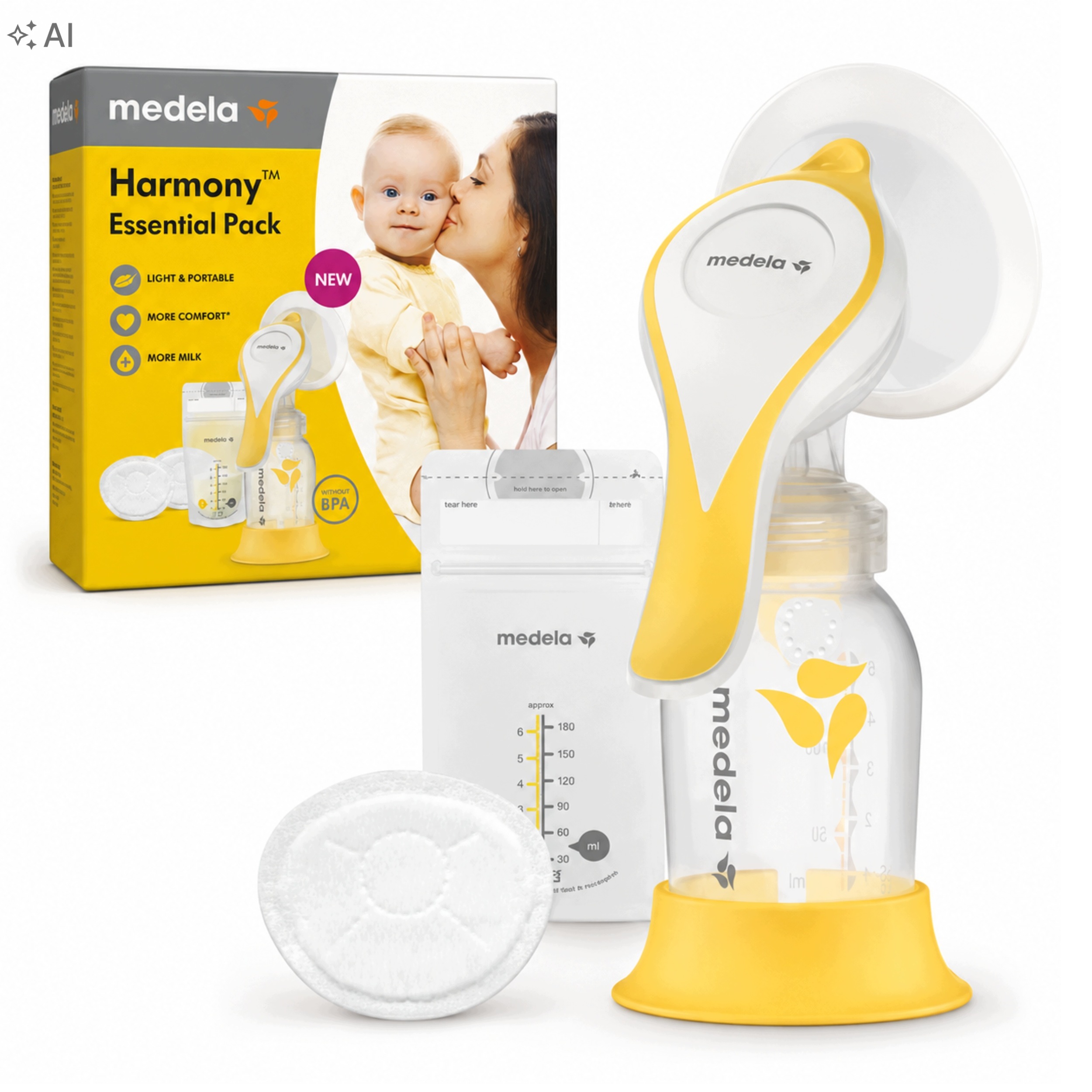 Laktator Ręczny Medela Harmony Essentials Pack Zestaw Akcesoriów Butelka